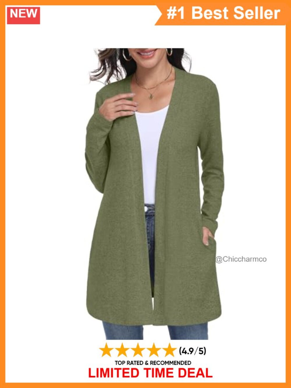 Lightweight Open Front Long Sleeve Knit Cardigan Sweater with Pockets